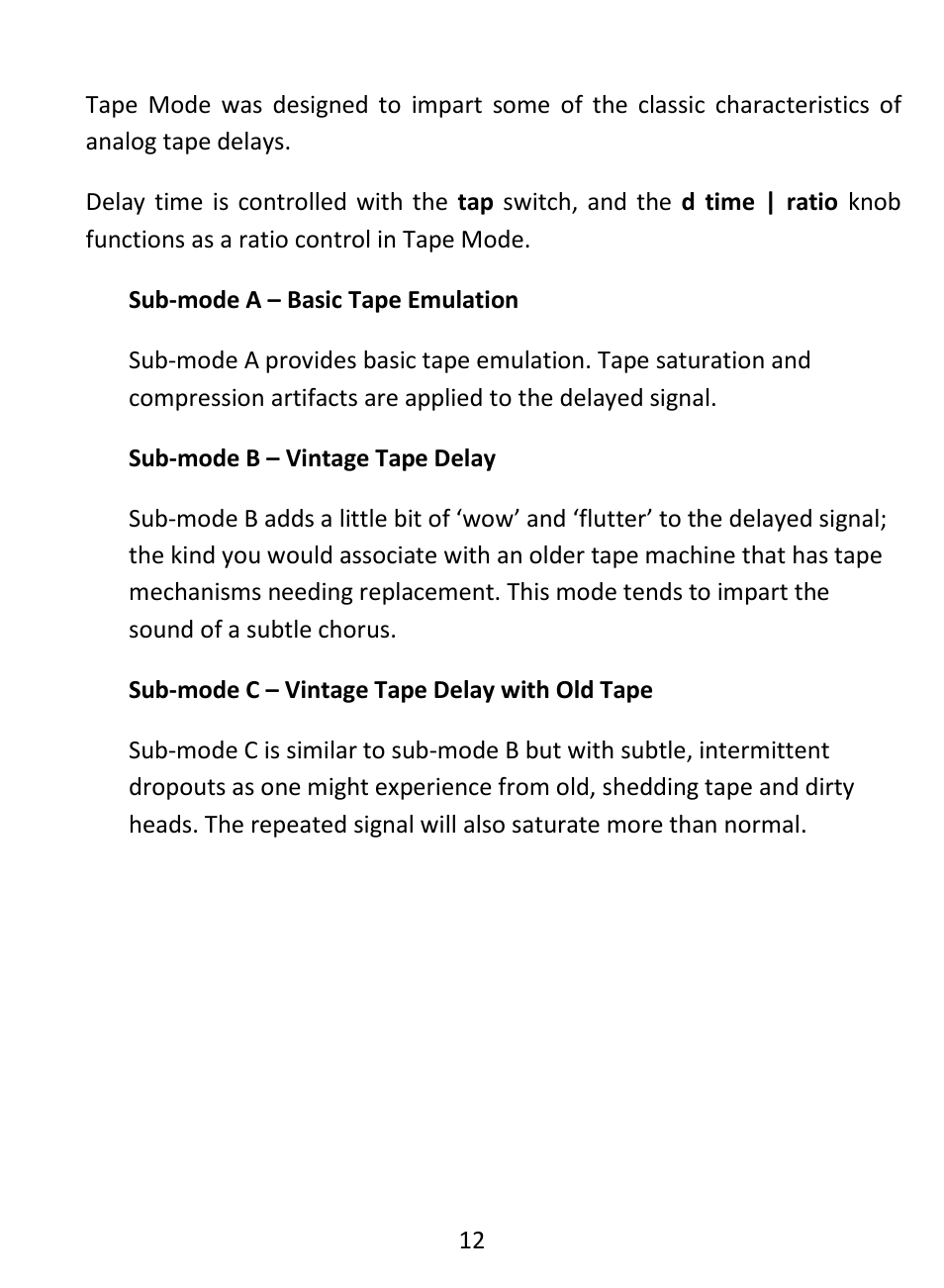 Misc mode, Tape mode | Empress Effects Vintage Modified Superdelay User Manual | Page 13 / 20
