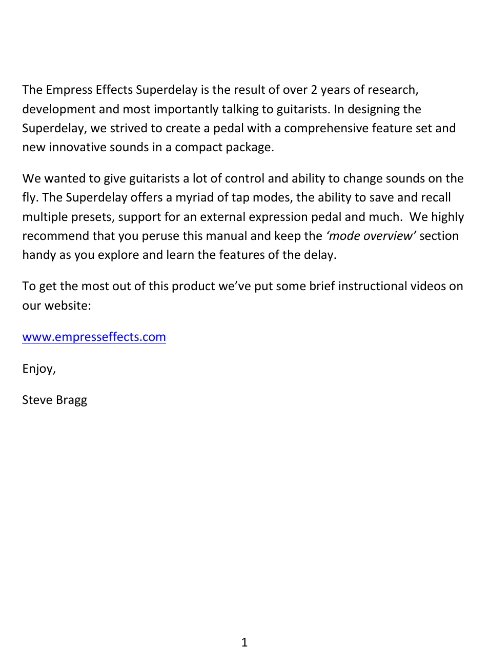 Introduction | Empress Effects Vintage Modified Superdelay User Manual | Page 2 / 20