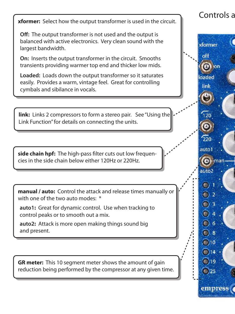 Controls at a glance | Empress Effects ECM-519 compressor User Manual | Page 6 / 12