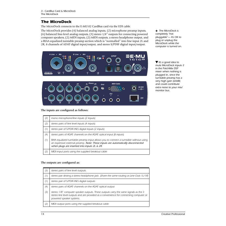 The microdock | E-MU 1616M PCIe User Manual | Page 14 / 101