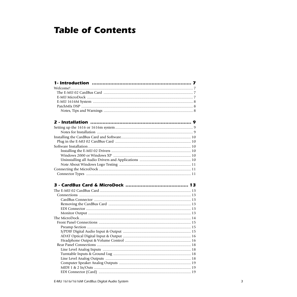 E-MU 1616M PCIe User Manual | Page 3 / 101