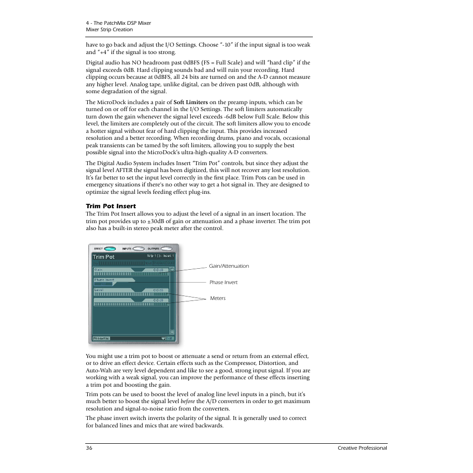 Trim pot insert, See “trim pot insert | E-MU 1616M PCIe User Manual | Page 36 / 101