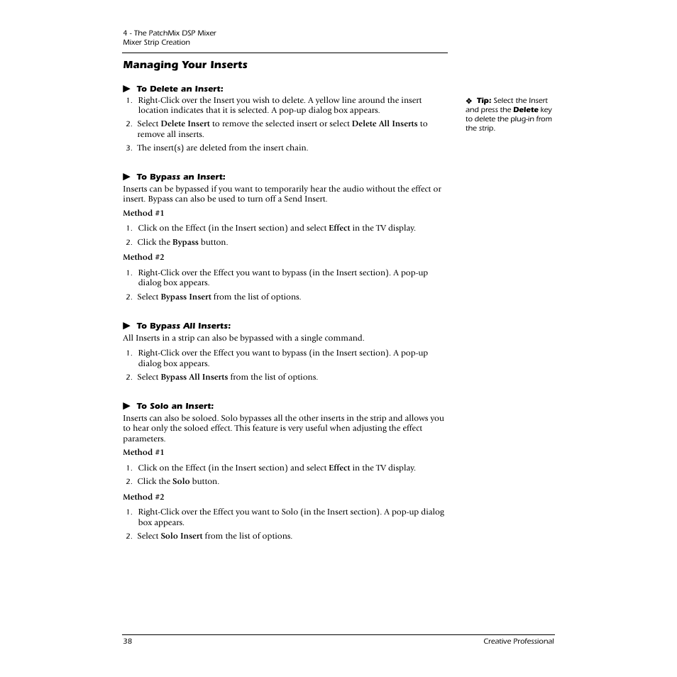 Managing your inserts | E-MU 1616M PCIe User Manual | Page 38 / 101
