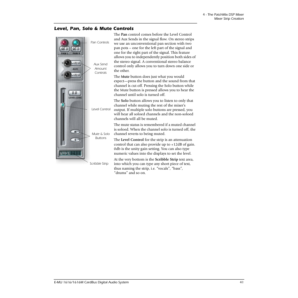 Level, pan, solo & mute controls | E-MU 1616M PCIe User Manual | Page 41 / 101