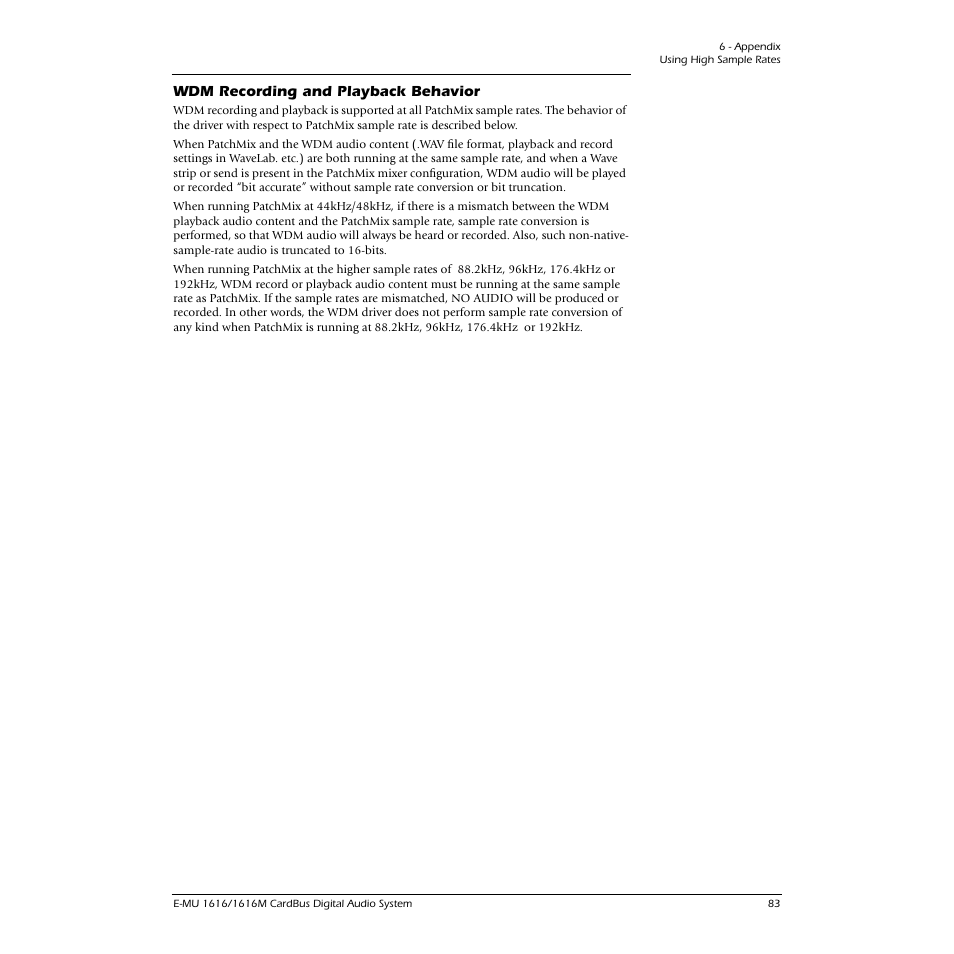 Wdm recording and playback behavior | E-MU 1616M PCIe User Manual | Page 83 / 101