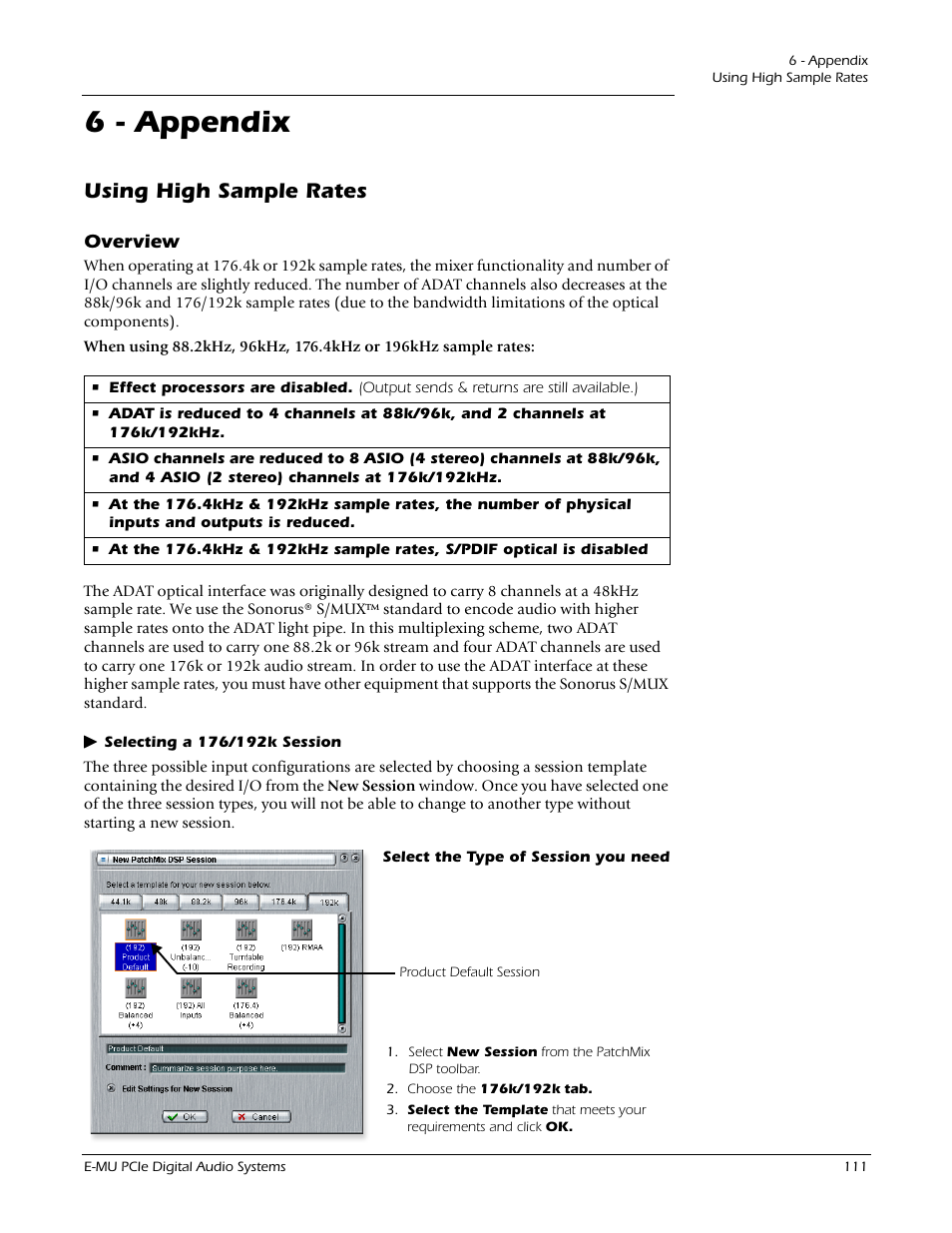 6 - appendix, Using high sample rates, Overview | E-MU 1212M PCIe User Manual | Page 111 / 132