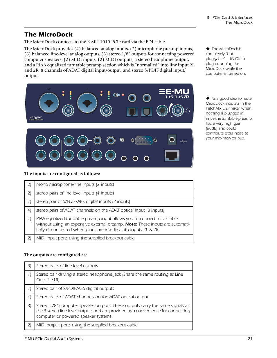 The microdock | E-MU 1212M PCIe User Manual | Page 21 / 132