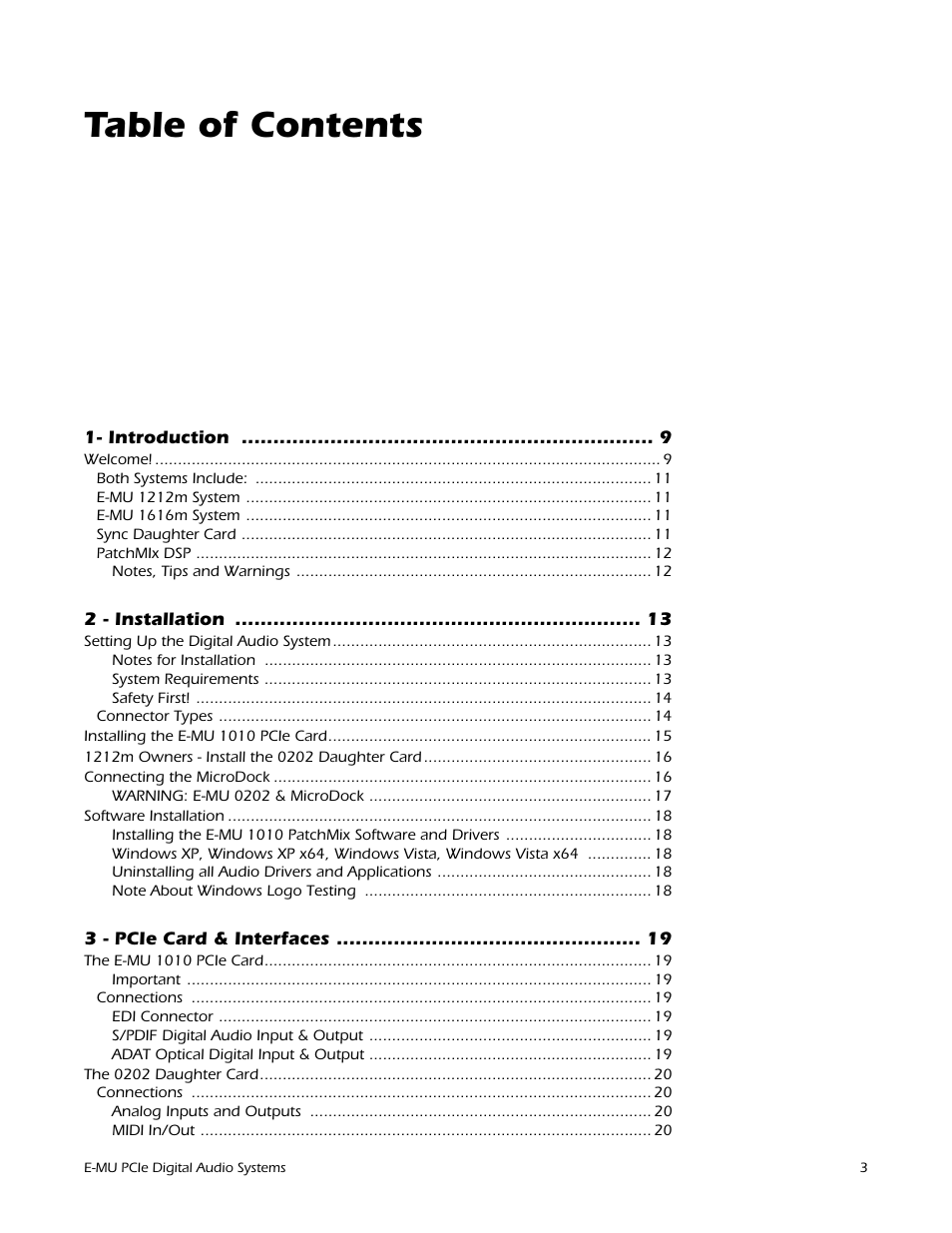 E-MU 1212M PCIe User Manual | Page 3 / 132