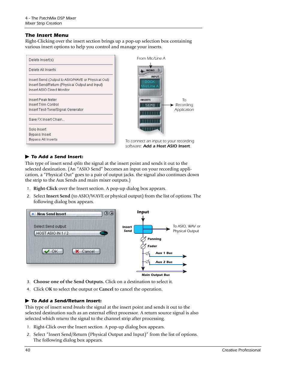 The insert menu, See “to add a send insert | E-MU 1212M PCIe User Manual | Page 40 / 132
