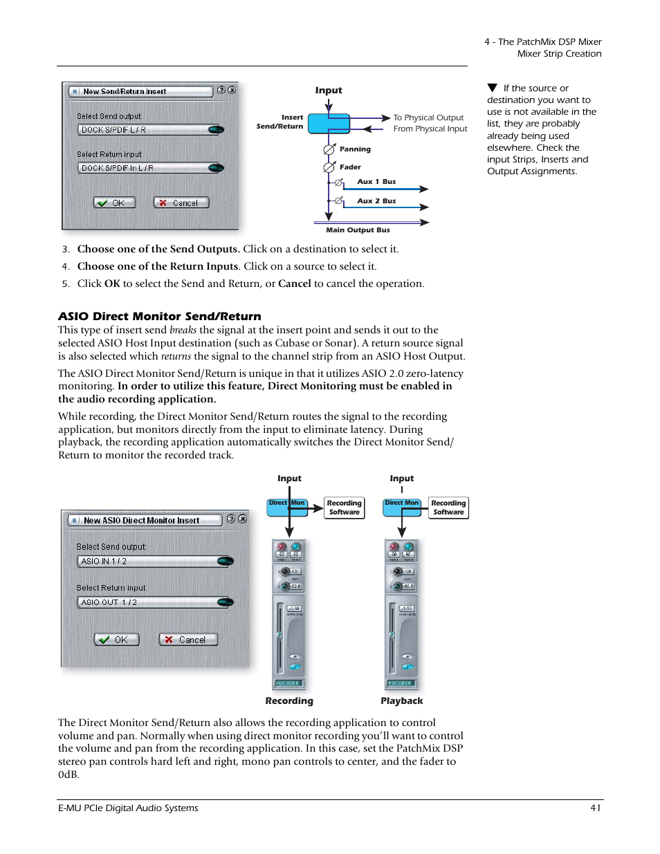 Asio direct monitor send/return | E-MU 1212M PCIe User Manual | Page 41 / 132