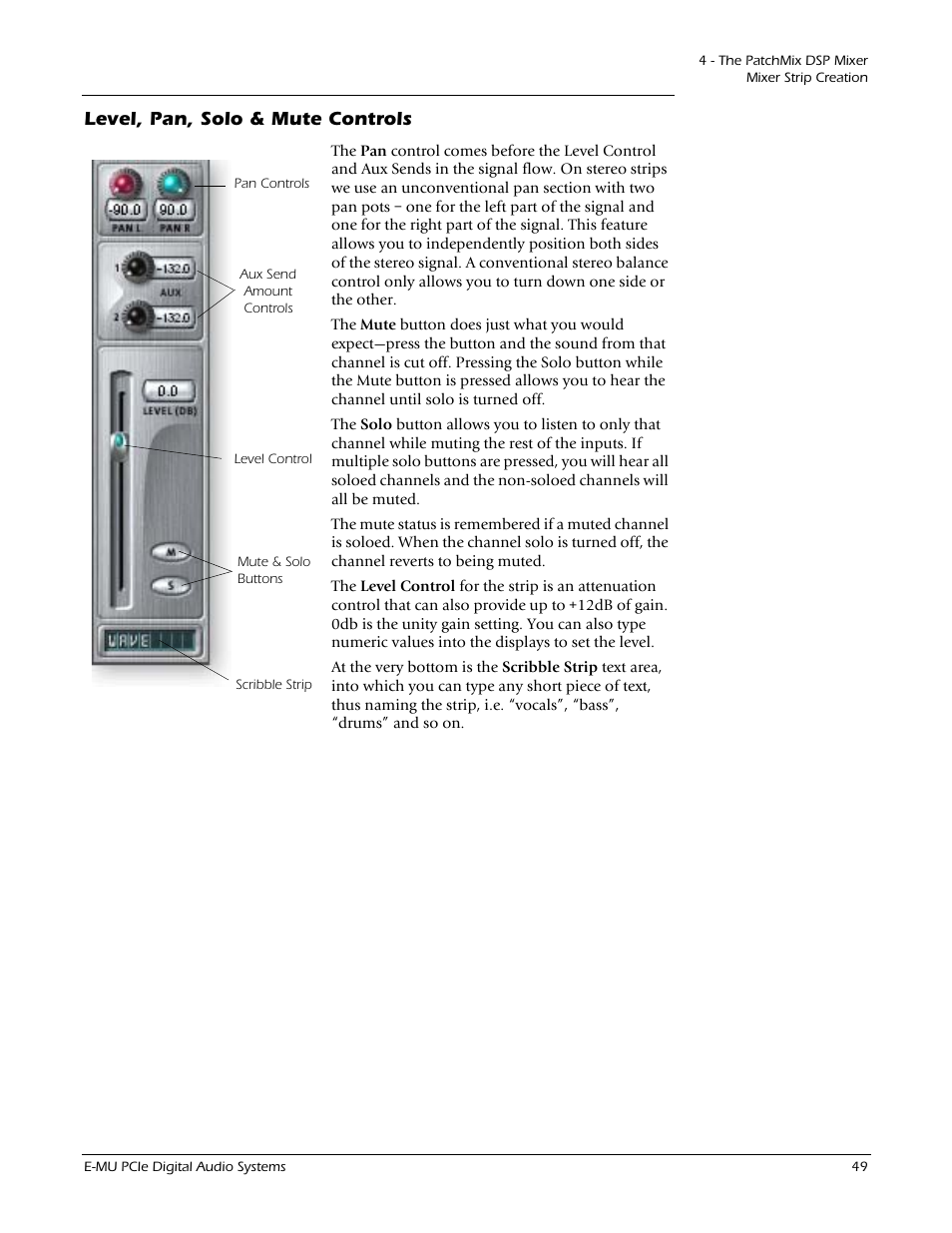 Level, pan, solo & mute controls | E-MU 1212M PCIe User Manual | Page 49 / 132
