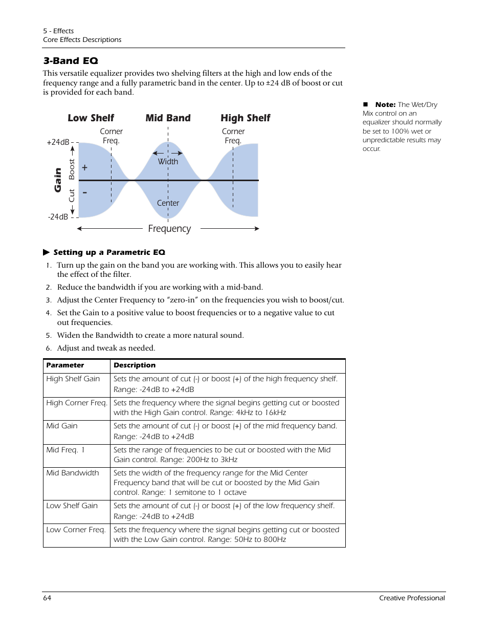 Band eq, Frequency low shelf mid band high shelf | E-MU 1212M PCIe User Manual | Page 64 / 132