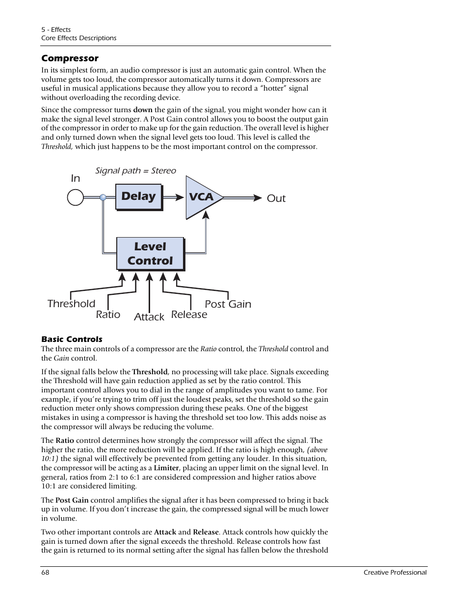 Compressor, Basic controls, Level control delay | E-MU 1212M PCIe User Manual | Page 68 / 132