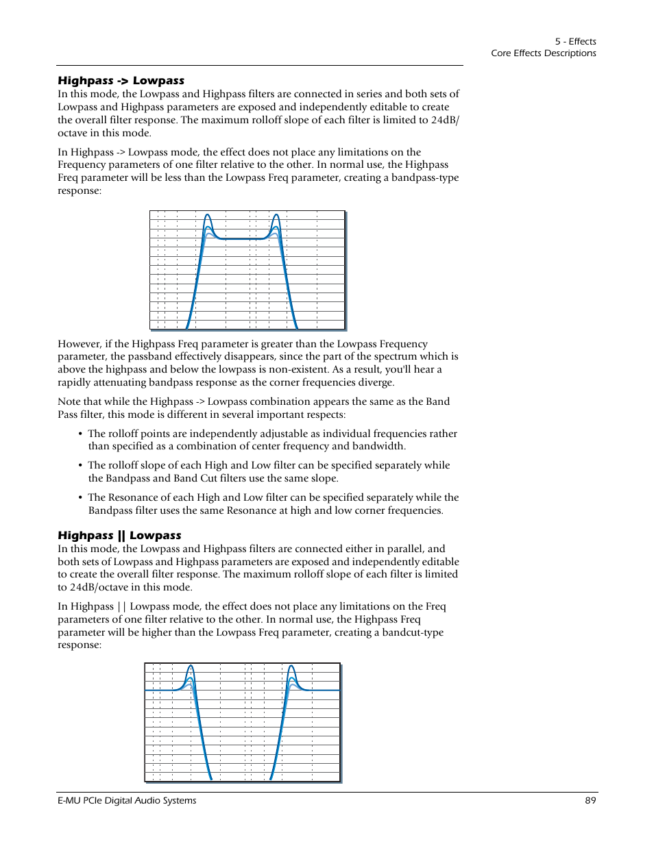 Highpass -> lowpass, Highpass || lowpass, Highpass -> lowpass highpass || lowpass | E-MU 1212M PCIe User Manual | Page 89 / 132