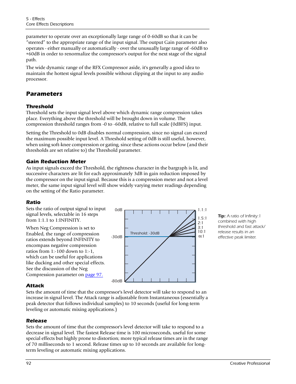 Parameters, Threshold, Gain reduction meter | Ratio, Attack, Release | E-MU 1212M PCIe User Manual | Page 92 / 132