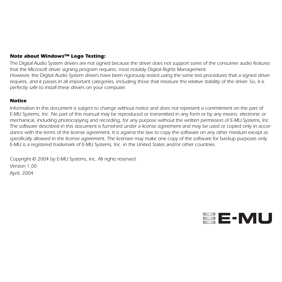 E-MU 0404 PCI Quick Start User Manual | Page 12 / 12