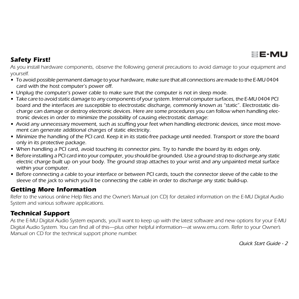 E-MU 0404 PCI Quick Start User Manual | Page 3 / 12