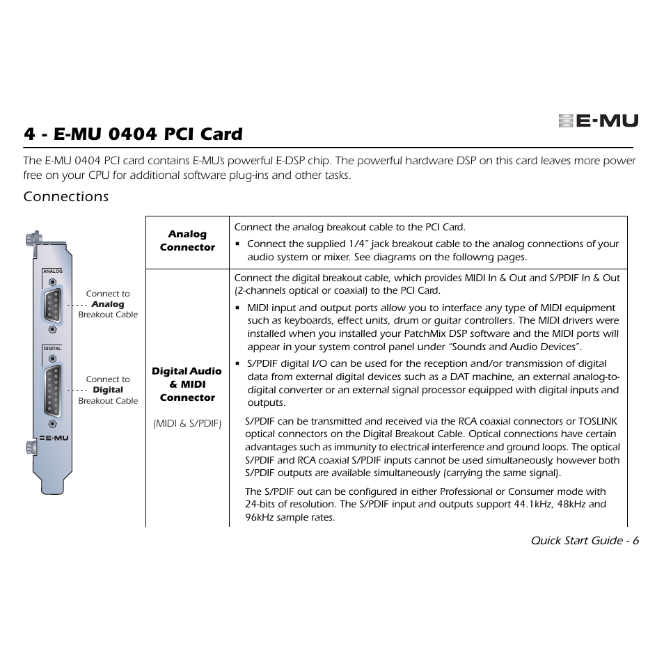 Connections | E-MU 0404 PCI Quick Start User Manual | Page 7 / 12