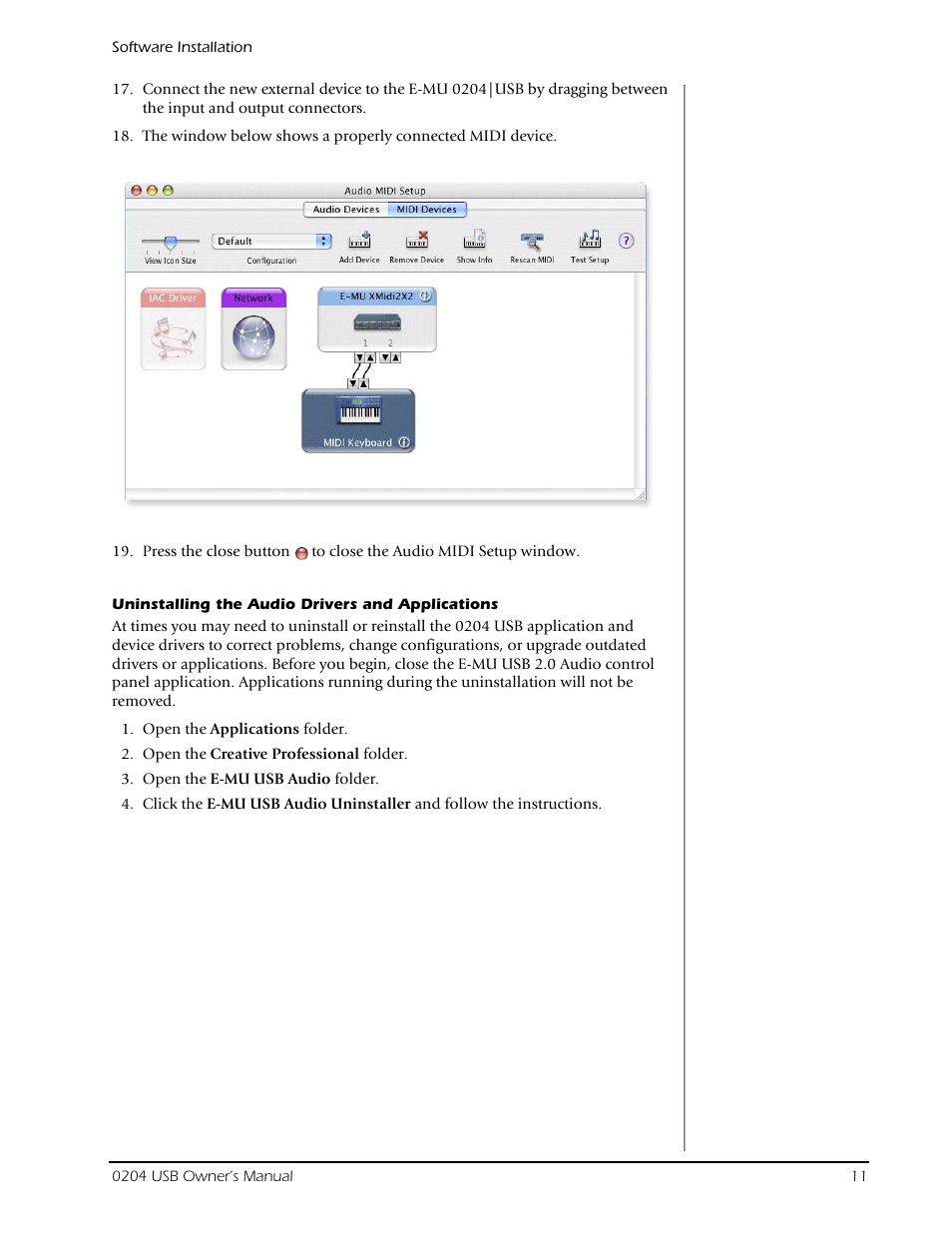 Uninstalling the audio drivers and applications | E-MU 0204 USB 2.0 User Manual | Page 11 / 28