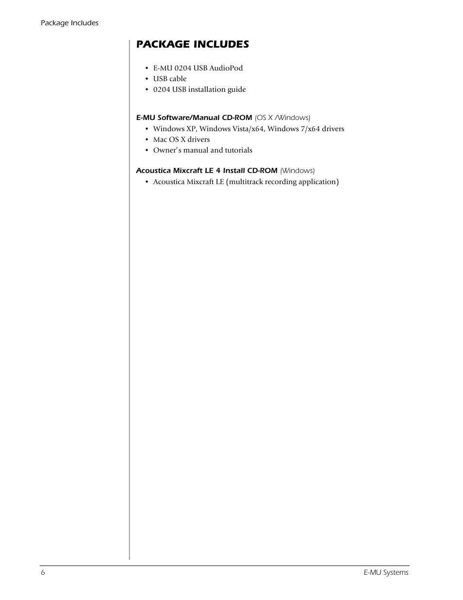 Package includes | E-MU 0204 USB 2.0 User Manual | Page 6 / 28