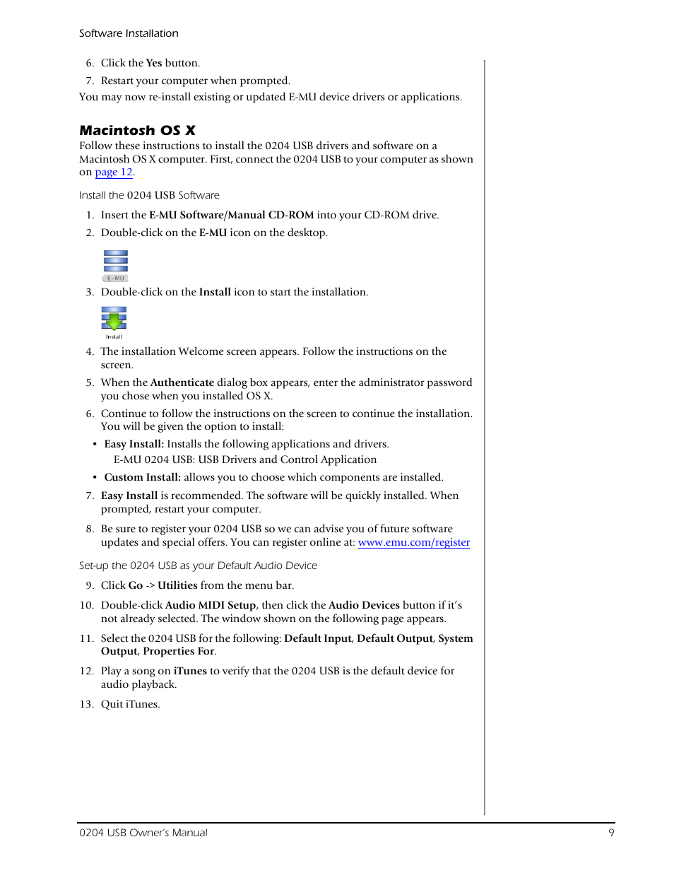 Macintosh os x | E-MU 0204 USB 2.0 User Manual | Page 9 / 28