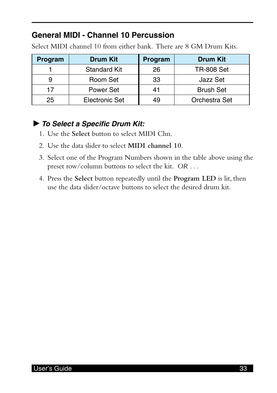 General midi - channel 10 percussion | E-MU SHORTBoard 49 User Manual | Page 35 / 42