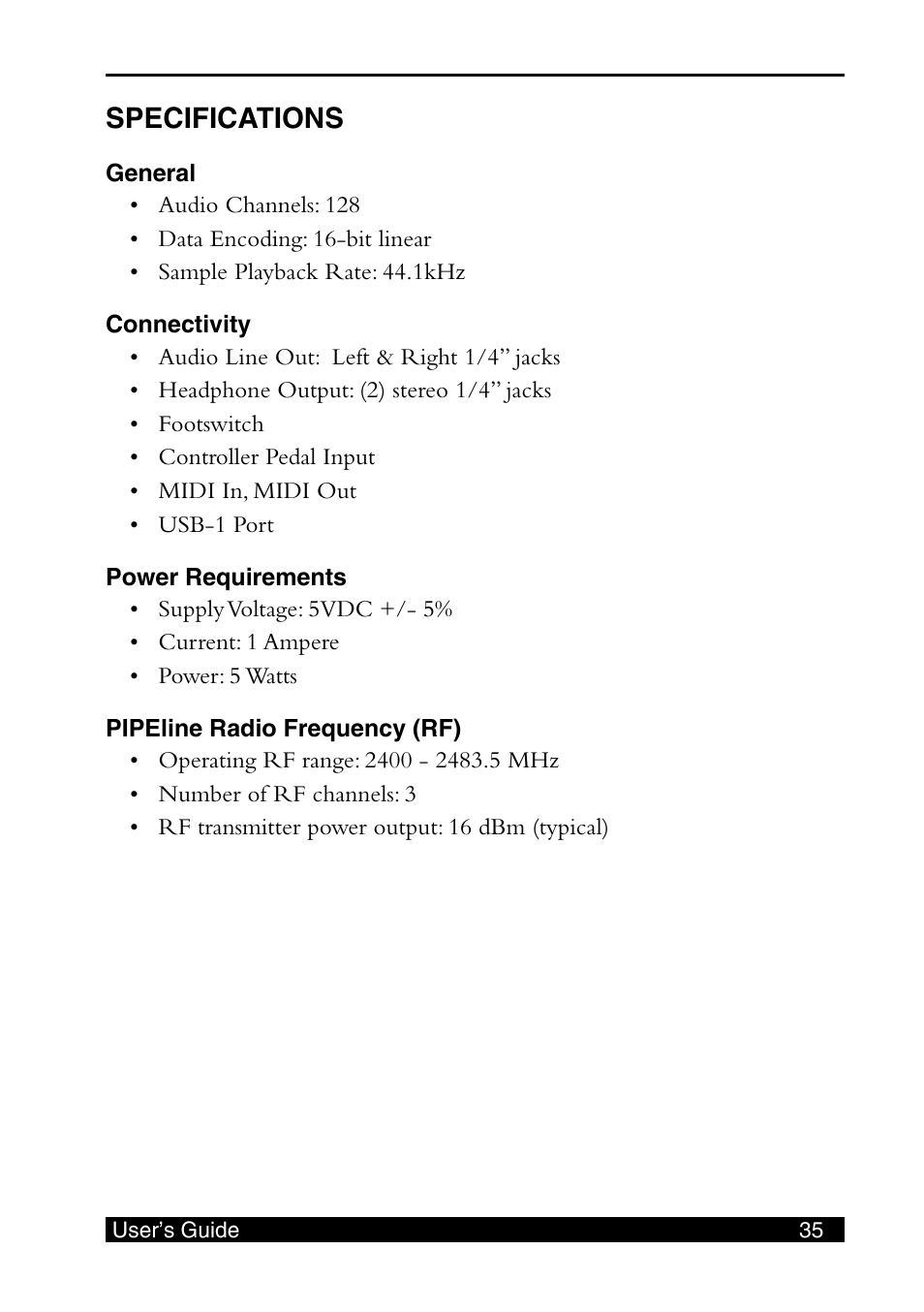 Specifications | E-MU SHORTBoard 49 User Manual | Page 37 / 42