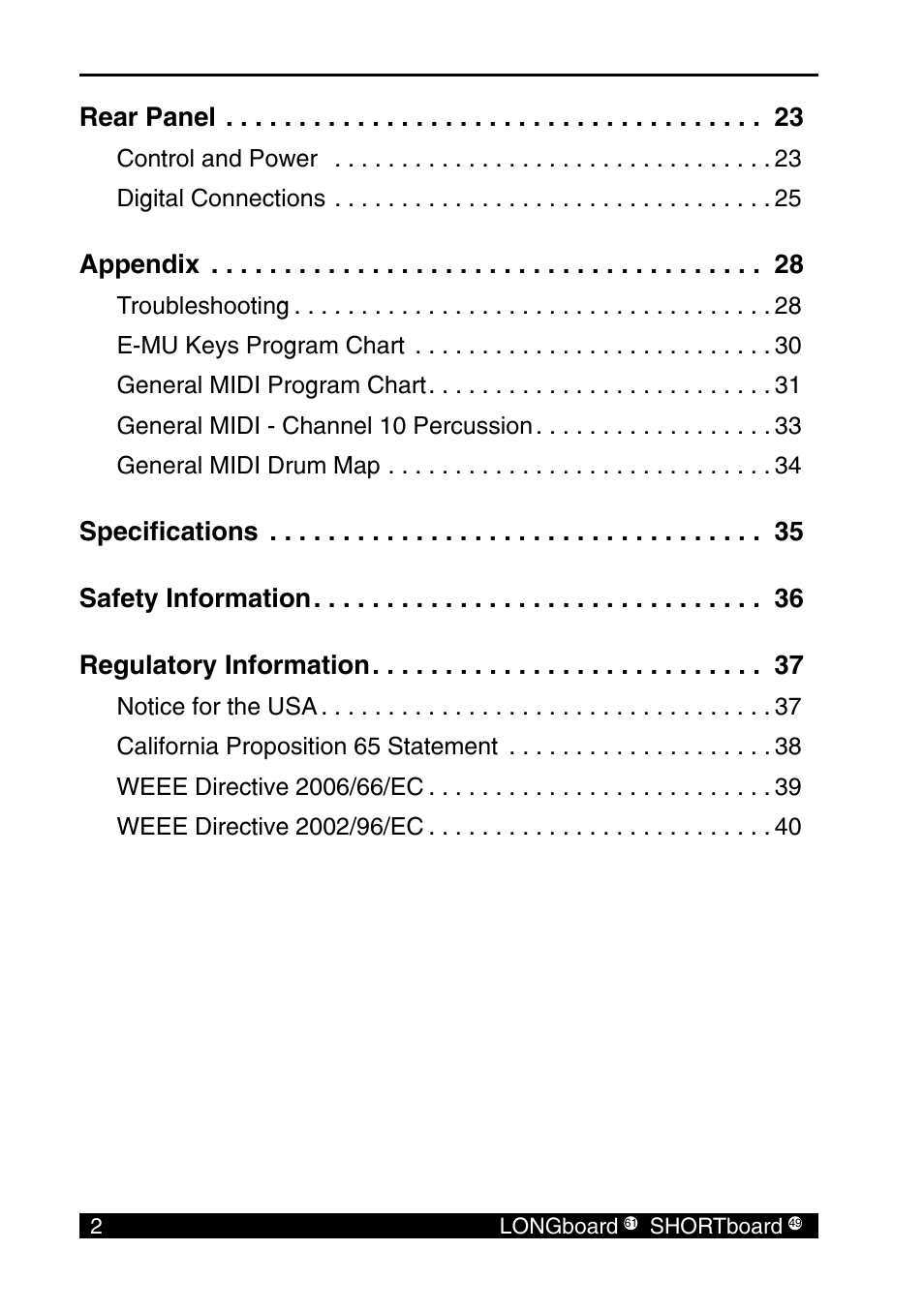 Rear panel, Appendix | E-MU SHORTBoard 49 User Manual | Page 4 / 42