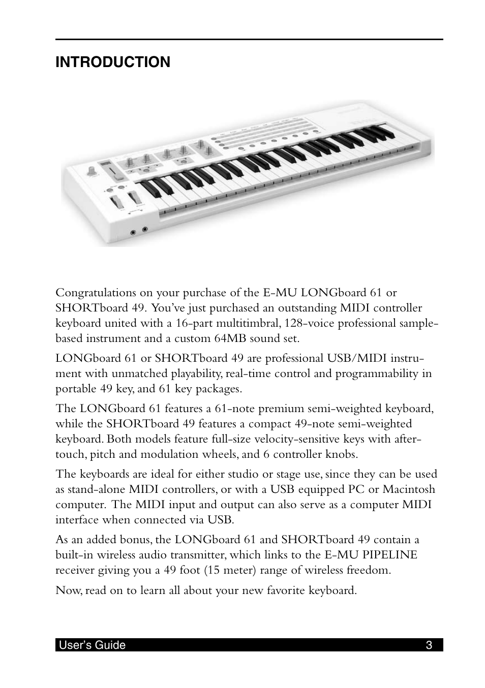 Introduction | E-MU SHORTBoard 49 User Manual | Page 5 / 42