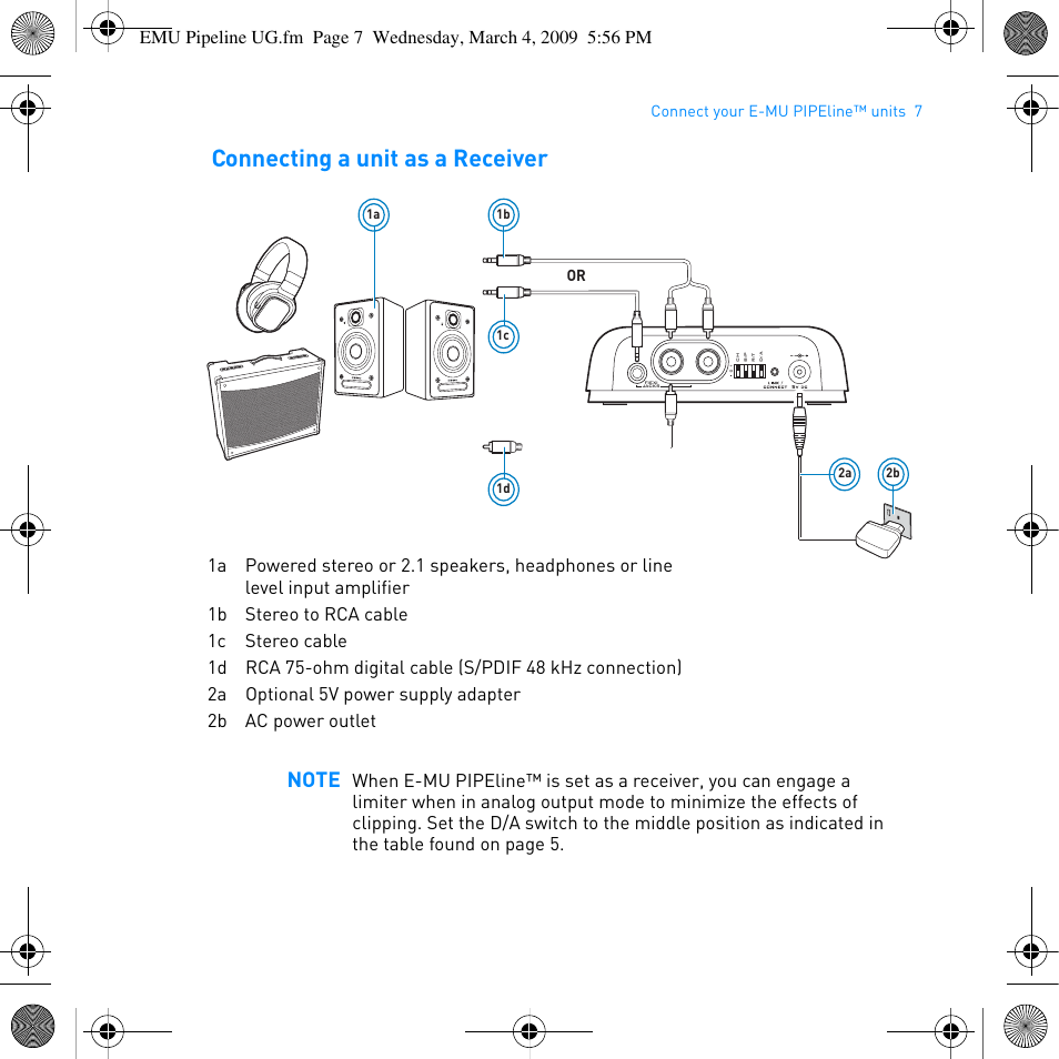 Connecting a unit as a receiver | E-MU PIPEline User Manual | Page 10 / 73