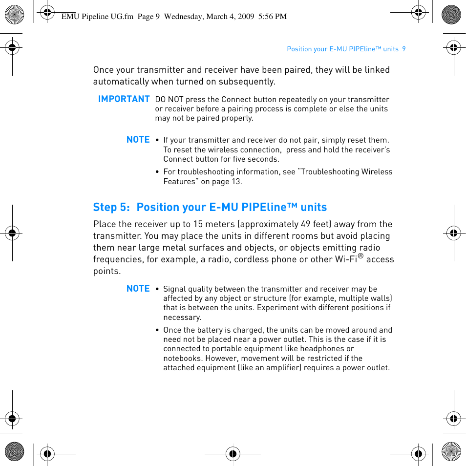 Step 5: position your e-mu pipeline™ units | E-MU PIPEline User Manual | Page 12 / 73