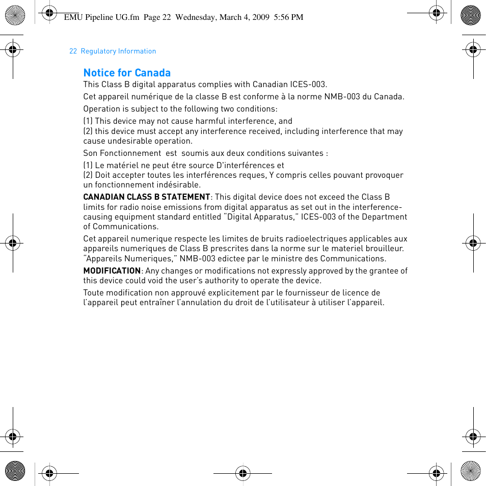 Notice for canada | E-MU PIPEline User Manual | Page 25 / 73