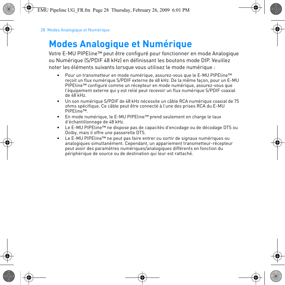 Modes analogique et numérique | E-MU PIPEline User Manual | Page 31 / 73