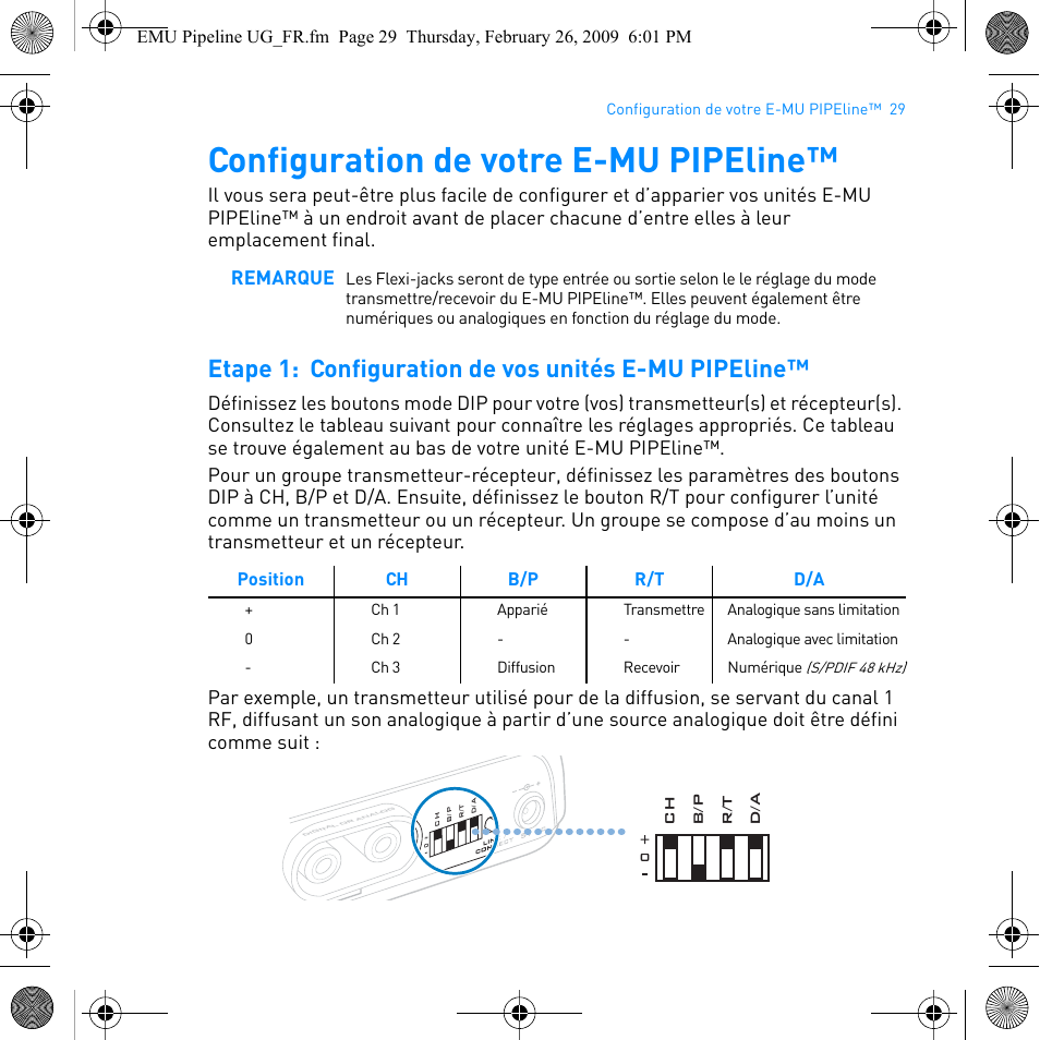 Configuration de votre e-mu pipeline, Etape 1: configuration de vos unités e-mu pipeline | E-MU PIPEline User Manual | Page 32 / 73