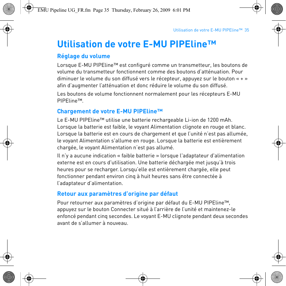 Utilisation de votre e-mu pipeline | E-MU PIPEline User Manual | Page 38 / 73