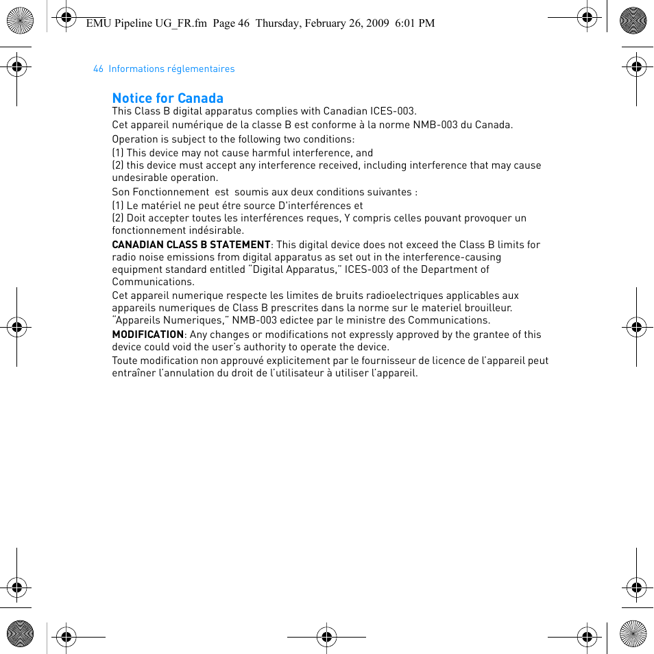 Notice for canada | E-MU PIPEline User Manual | Page 49 / 73