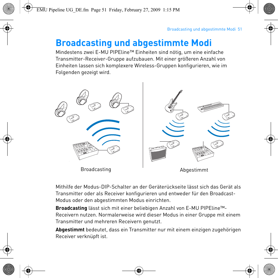 Broadcasting und abgestimmte modi | E-MU PIPEline User Manual | Page 54 / 73