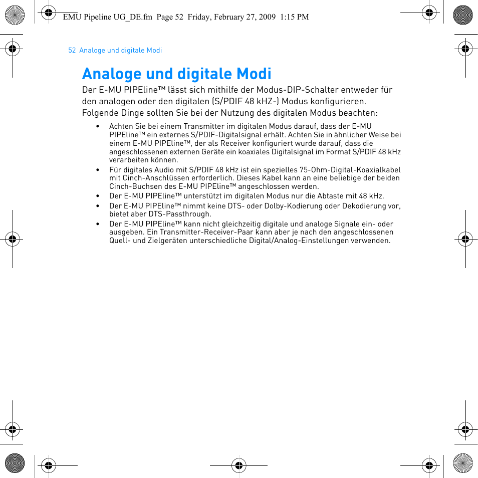 Analoge und digitale modi | E-MU PIPEline User Manual | Page 55 / 73