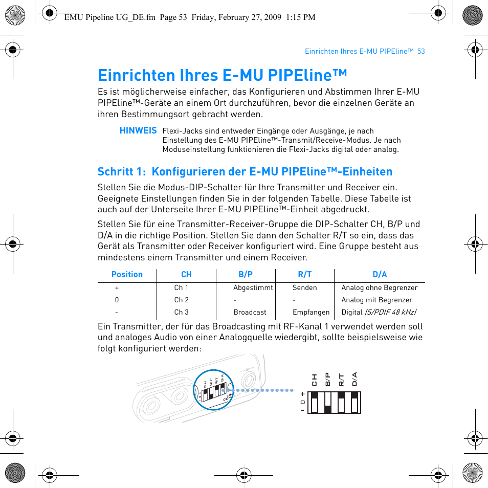 Einrichten ihres e-mu pipeline | E-MU PIPEline User Manual | Page 56 / 73