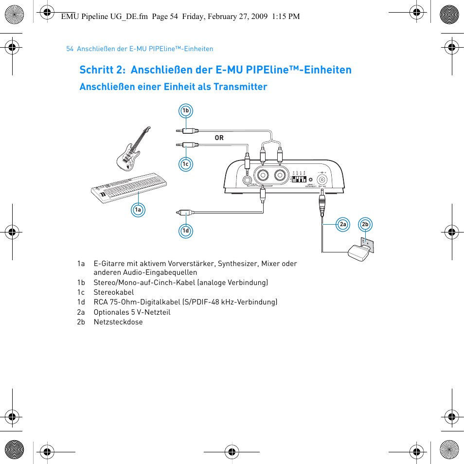 Anschließen einer einheit als transmitter | E-MU PIPEline User Manual | Page 57 / 73