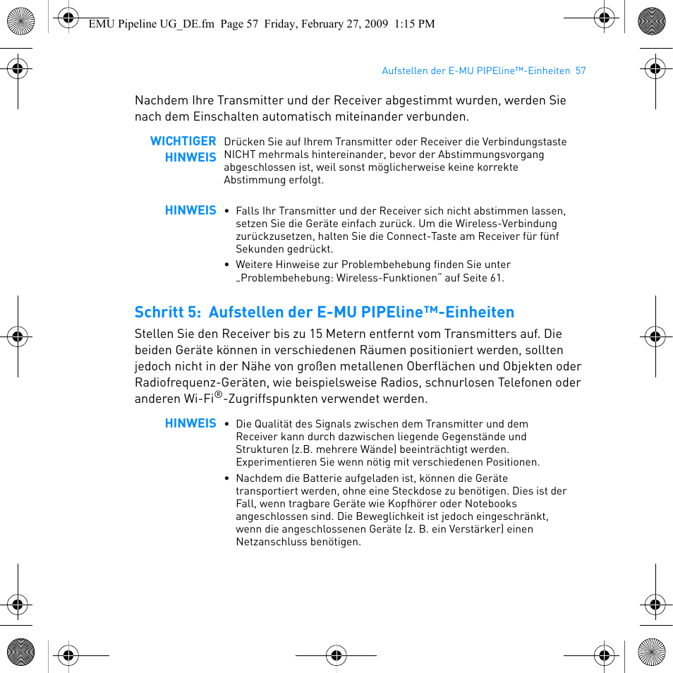 Schritt 5: aufstellen der e-mu pipeline™-einheiten | E-MU PIPEline User Manual | Page 60 / 73