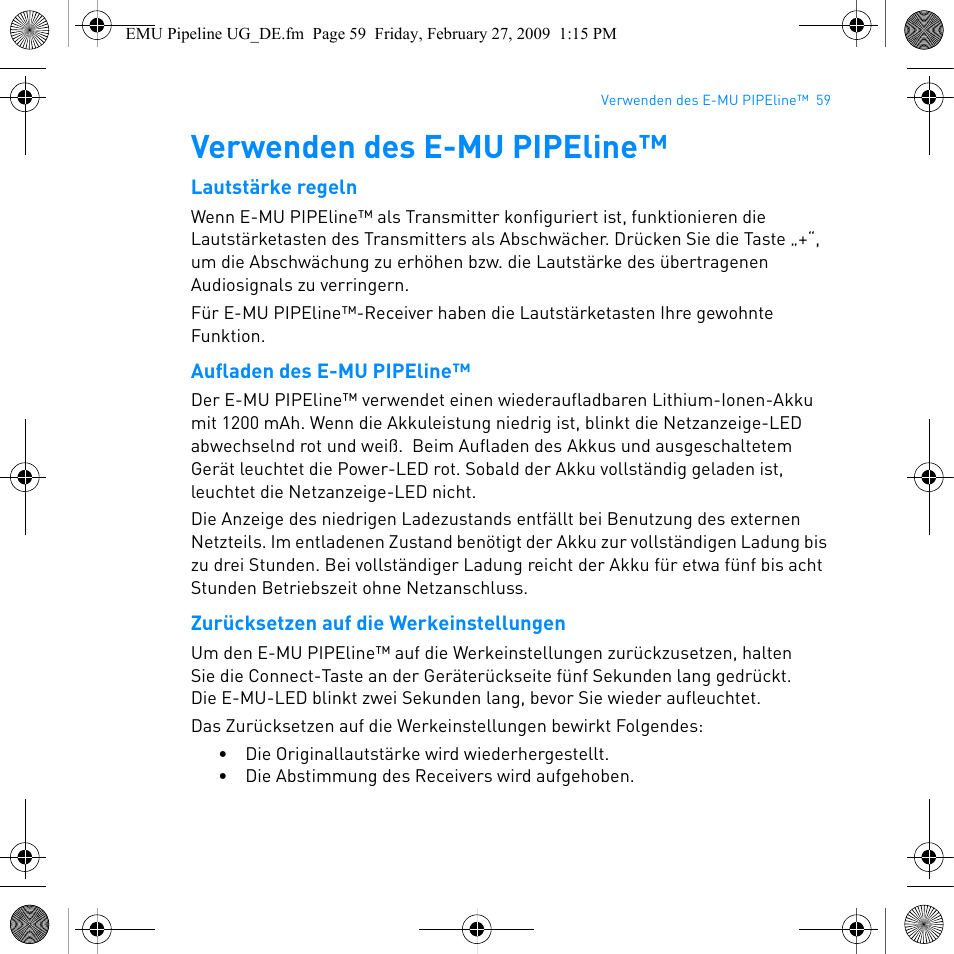 Verwenden des e-mu pipeline | E-MU PIPEline User Manual | Page 62 / 73