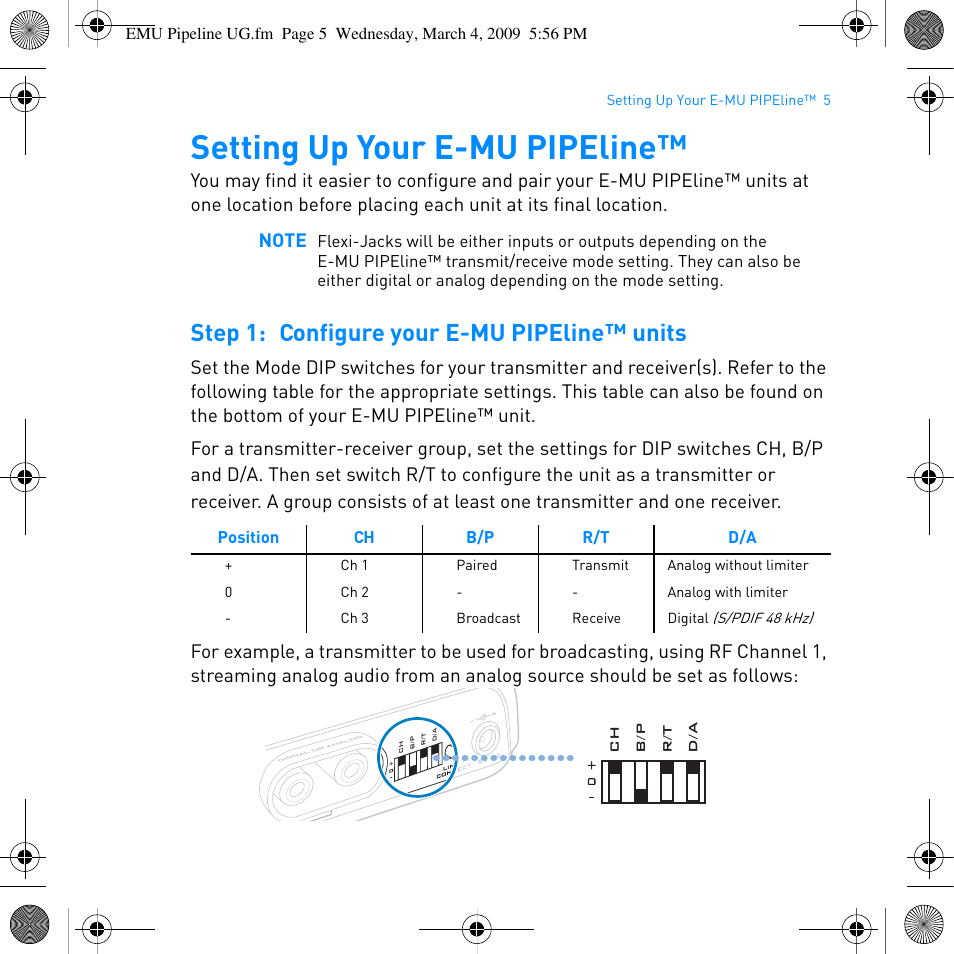 Setting up your e-mu pipeline, Step 1: configure your e-mu pipeline™ units | E-MU PIPEline User Manual | Page 8 / 73