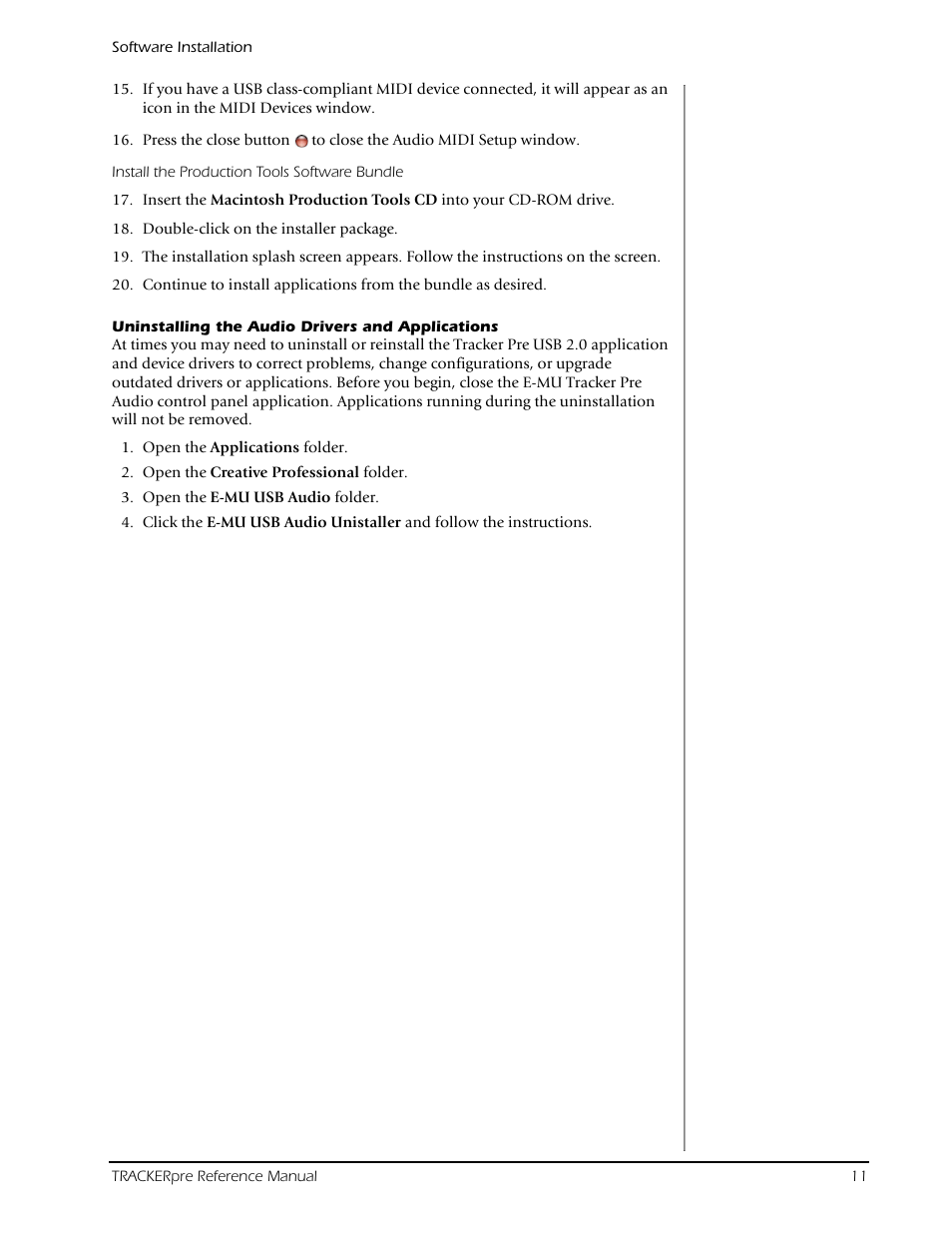 Uninstalling the audio drivers and applications | E-MU Tracker Pre USB 2.0 User Manual | Page 11 / 56