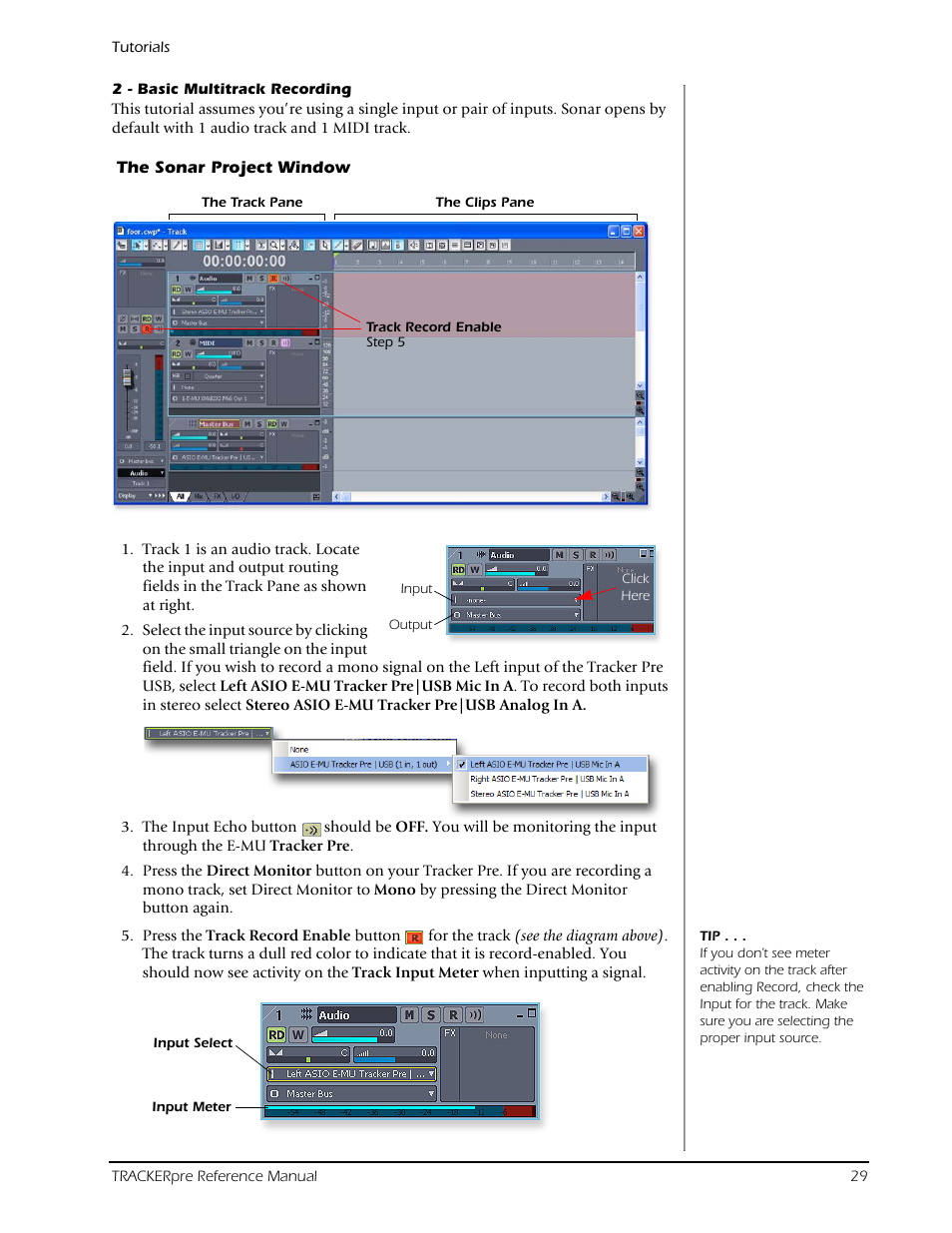 2 - basic multitrack recording | E-MU Tracker Pre USB 2.0 User Manual | Page 29 / 56