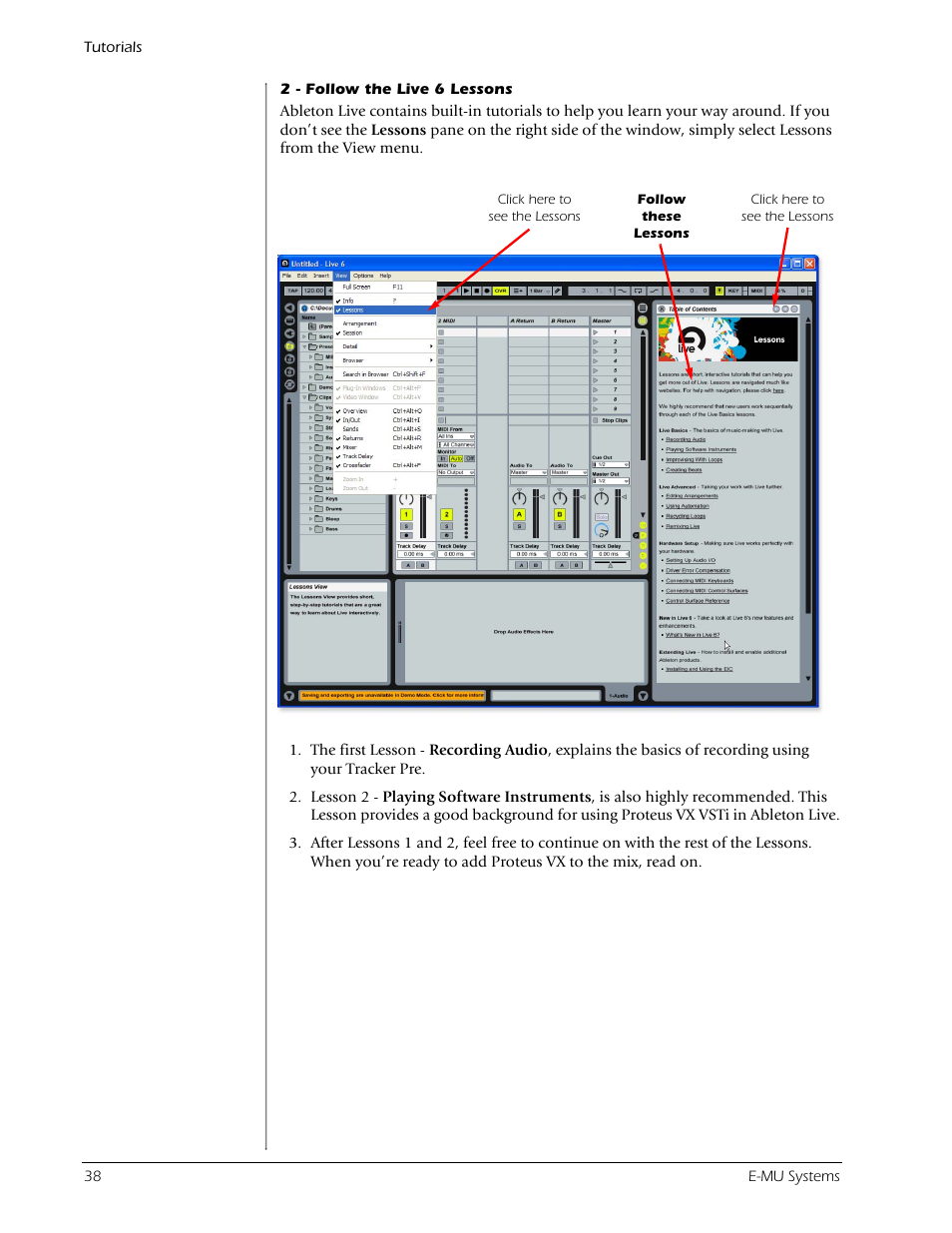 2 - follow the live 6 lessons | E-MU Tracker Pre USB 2.0 User Manual | Page 38 / 56
