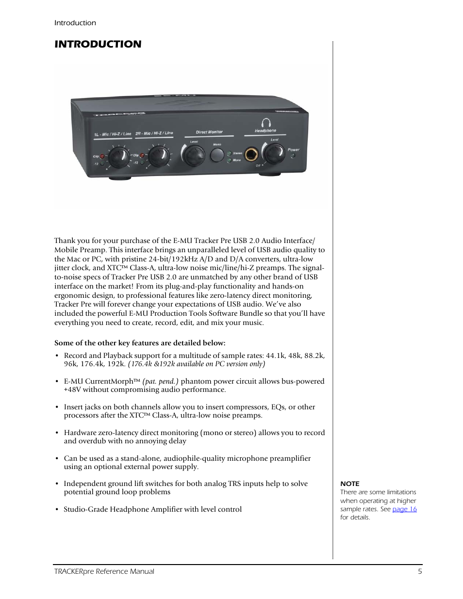Introduction | E-MU Tracker Pre USB 2.0 User Manual | Page 5 / 56