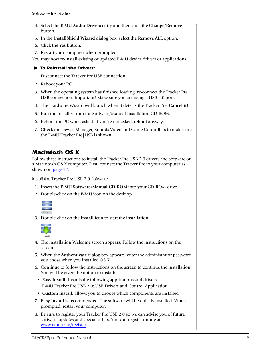 Macintosh os x | E-MU Tracker Pre USB 2.0 User Manual | Page 9 / 56