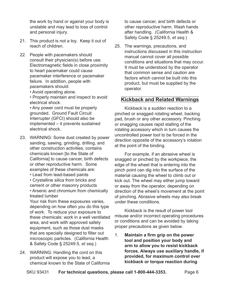 Chicago Electric 5" Random Orbital Palm Sander 93431 User Manual | Page 6 / 16