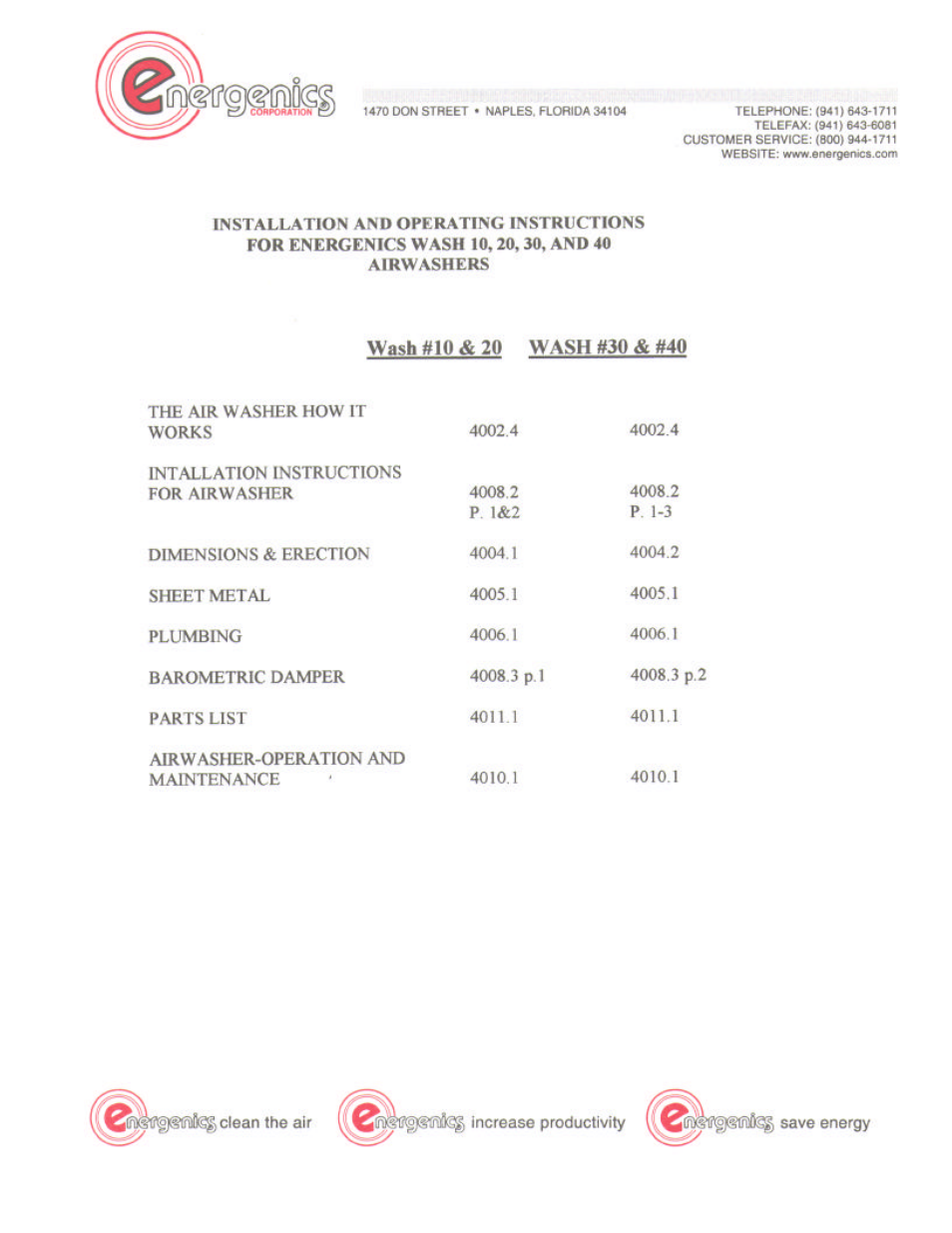 Energenics Air Wash User Manual | 15 pages